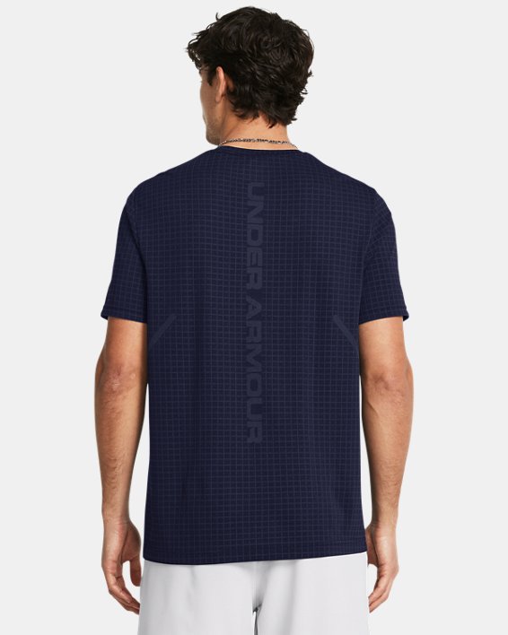 男士UA Seamless Grid短袖T恤 in Blue image number 1